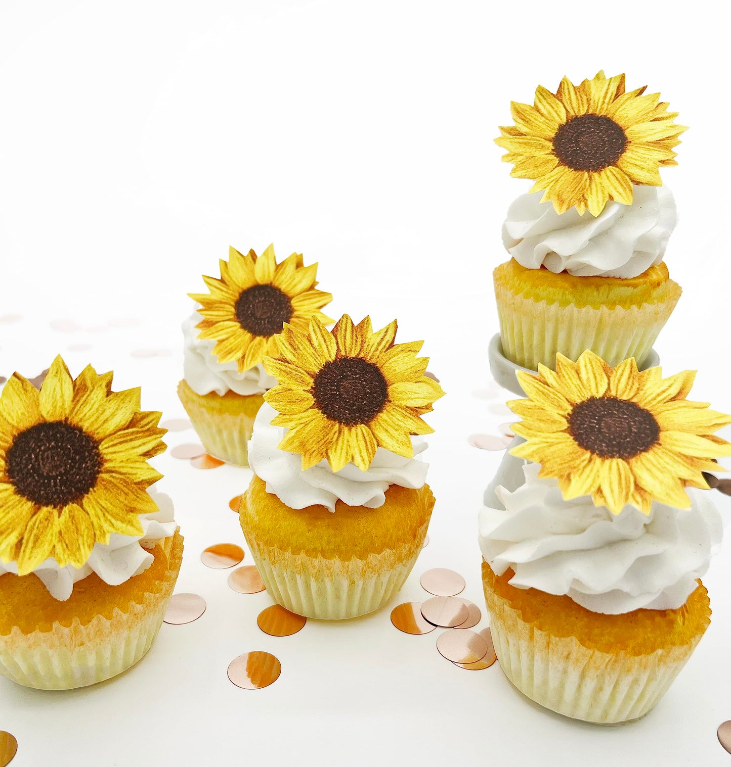 Sugar Robot Edible Sunflowers Cake Decorations - Large 2.5 - Set of 12 - Yellow