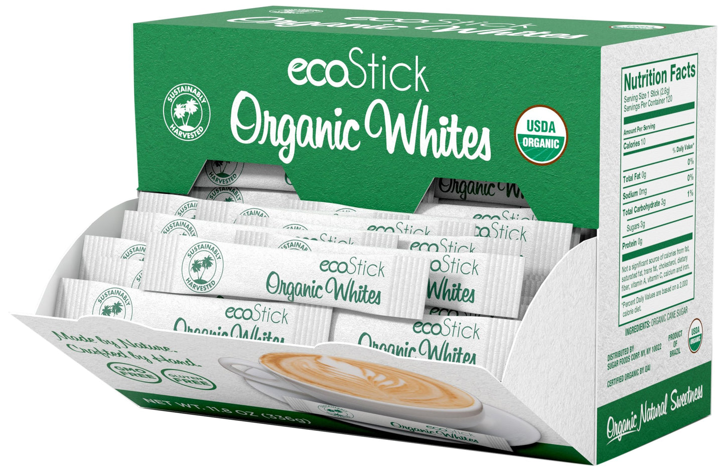 Ecostick Sweetener Packets | Organic White | 2000 Count | Sustainably Harvested