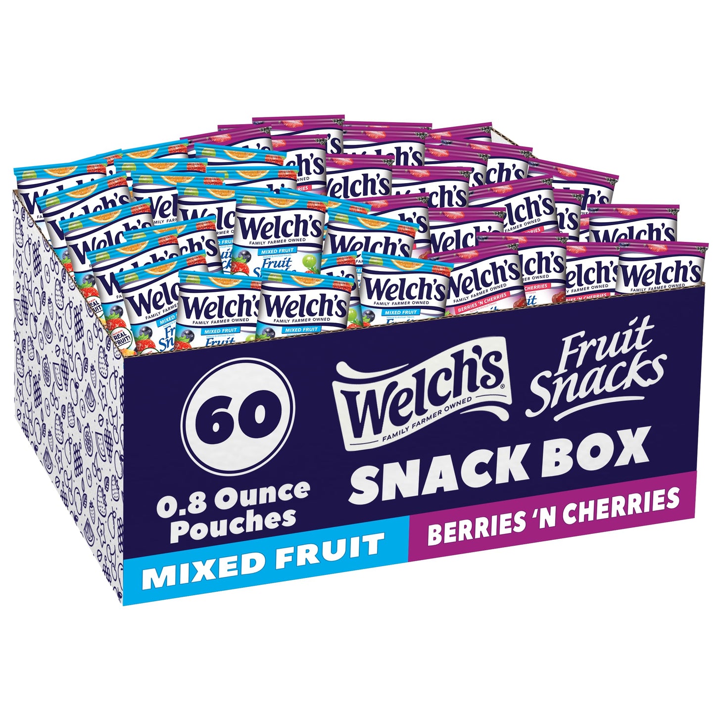 Welch s Fruit Snacks, Mixed Fruit & Berries  N Cherries Variety Pack, Great for School Lunches, Bulk Pack, Stocking Stuffers, 