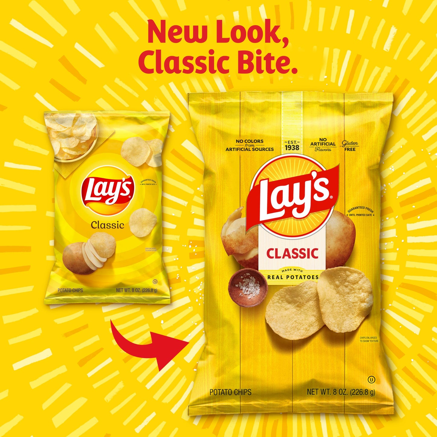 Lays Potato Chips Classic Flavor Bag, 8 Oz