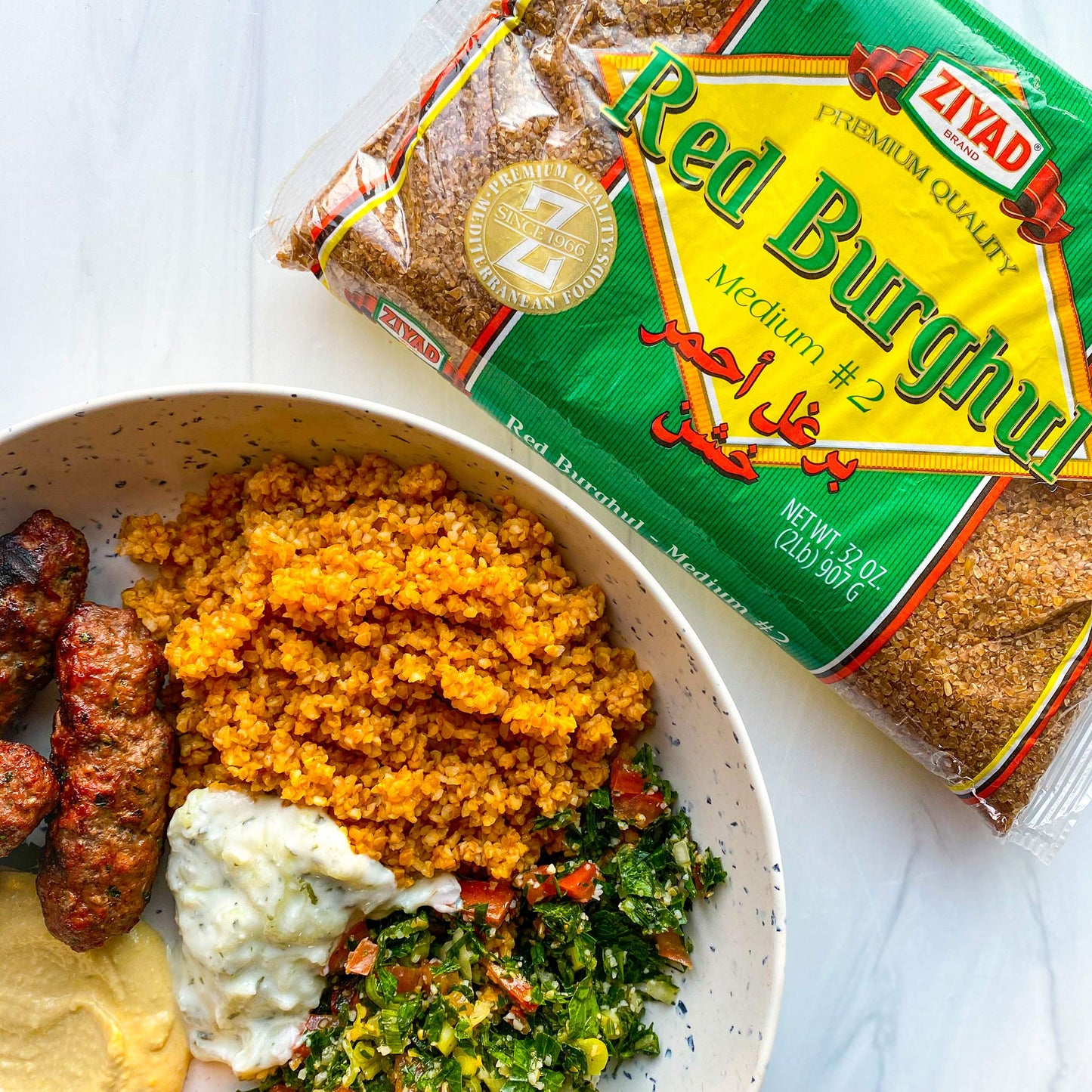 Ziyad Red Burghul, Number 2 Medium Bulgur, Bread Filler Perfect For Bread Crumbs, Oats, Tabouli, Kibbeh, Curries! 32 Oz