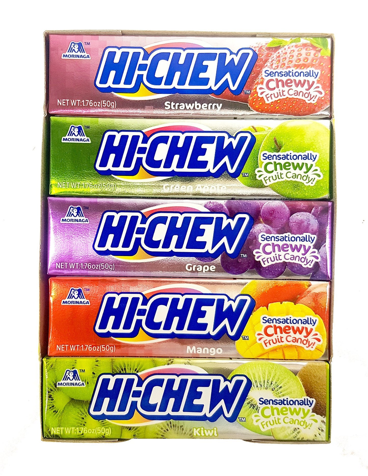 Hi-Chew Sticks Chewy Fruit Candies Variety Pack (Strawberry, Green Apple, Grape, Mango, Kiwi) 10-Pack