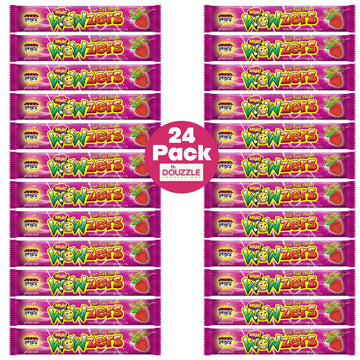 Douzzle Sour Wowzers Minis, Super Strawberry Sour Fizz Chews (24 Count, Pack Of 1) Individually Wrapped Candies, Birthday Party
