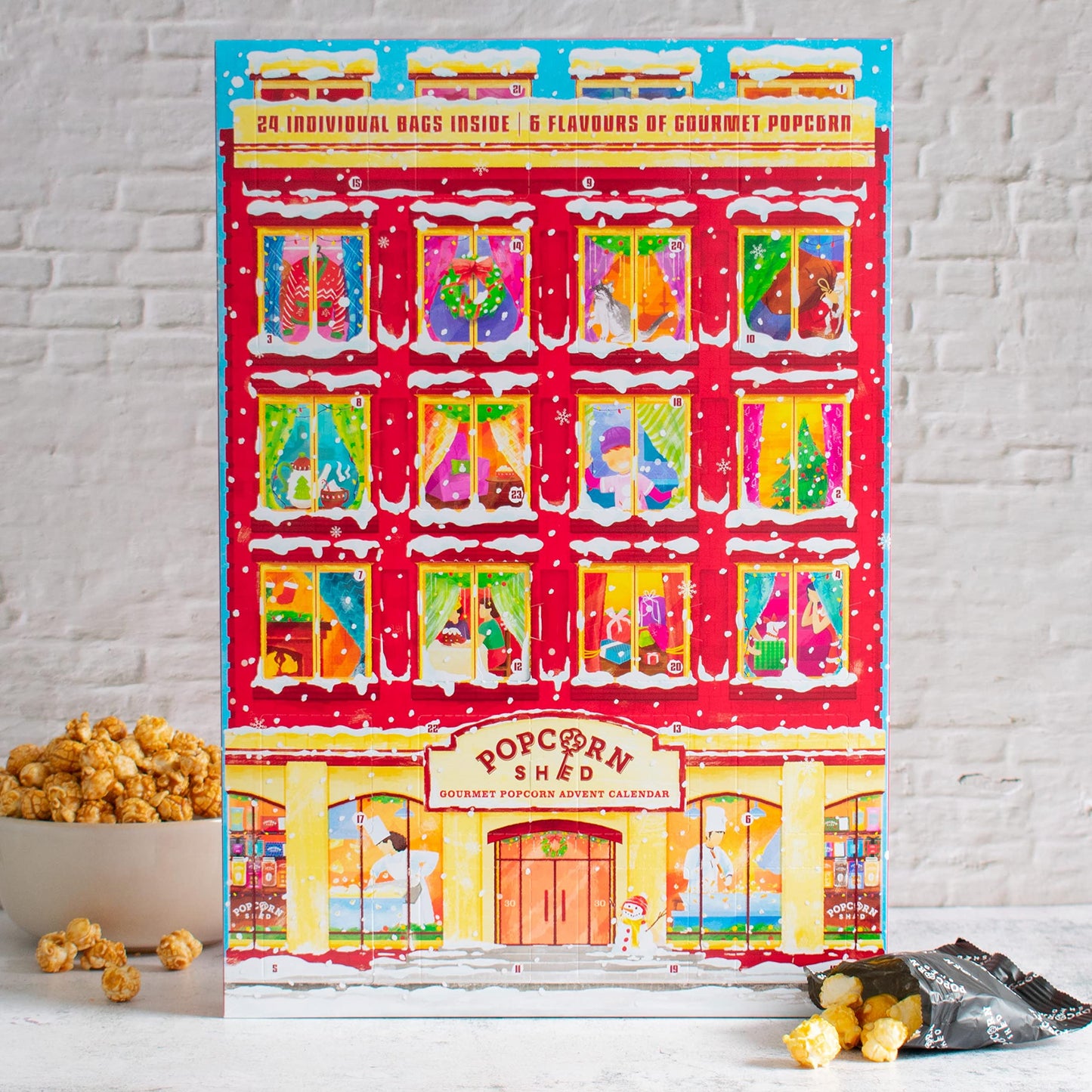 Popcorn Shed Gourmet Popcorn Christmas Advent Calendar 2025  24 Days of Popcorn - 6 Luxury Flavors  All Natural and Vegetarian Foodie Gift  Non-Chocolate Advent Calendar  British Candy
