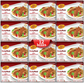 KJ Poultry Kosher Ready Meals - Beef Pepper Steak & Rice, MRE Meat Meals Ready to Eat (12 Pack) Prepared Entree Fully Cooked, Sh