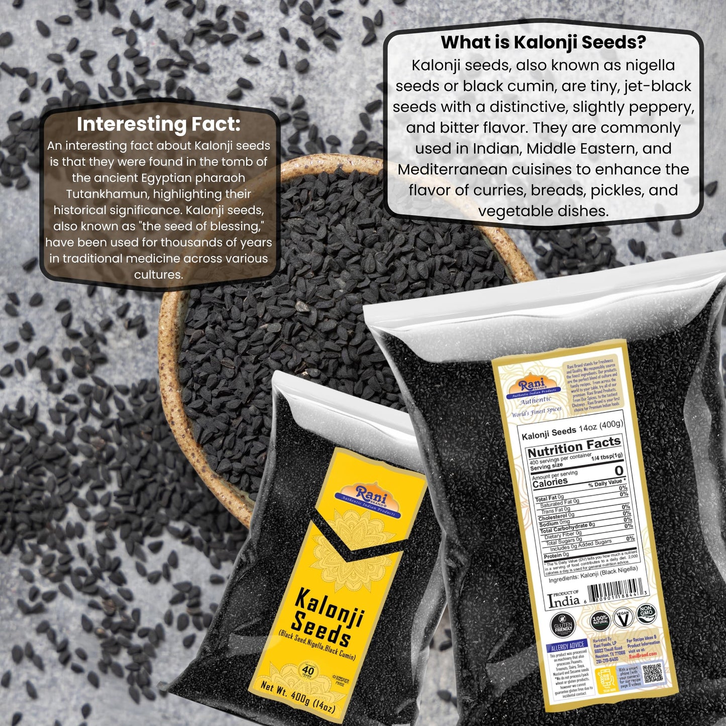 Rani Kalonji (Black Seed, Nigella Sativa, Black Cumin) Seeds 14Oz (400G) ~ All Natural | Gluten Friendly | Non-Gmo | Vegan | Ind