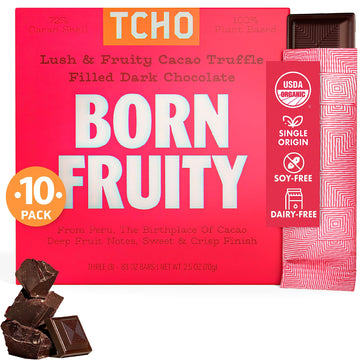 TCHO Born Fruity 72% Dark Chocolate Bars (10 pack) | Single Origin, Plant Based, Organic & Fair Trade, | Non GMO, Non-Dairy, Veg