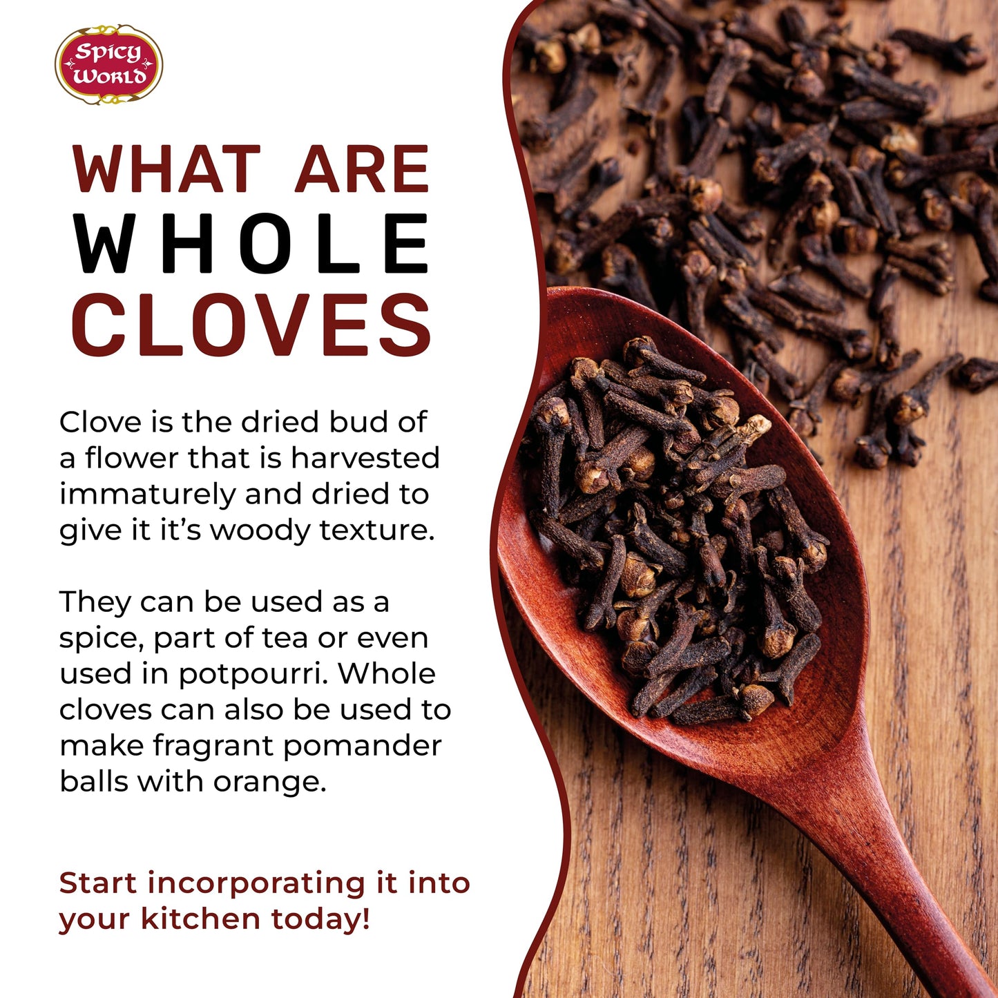 Spicy World Whole Cloves Bulk 14 Oz Bag - Premium Quality - Great for Foods, Clove Tea, Clove Pomander Balls & Potpourri - Aroma