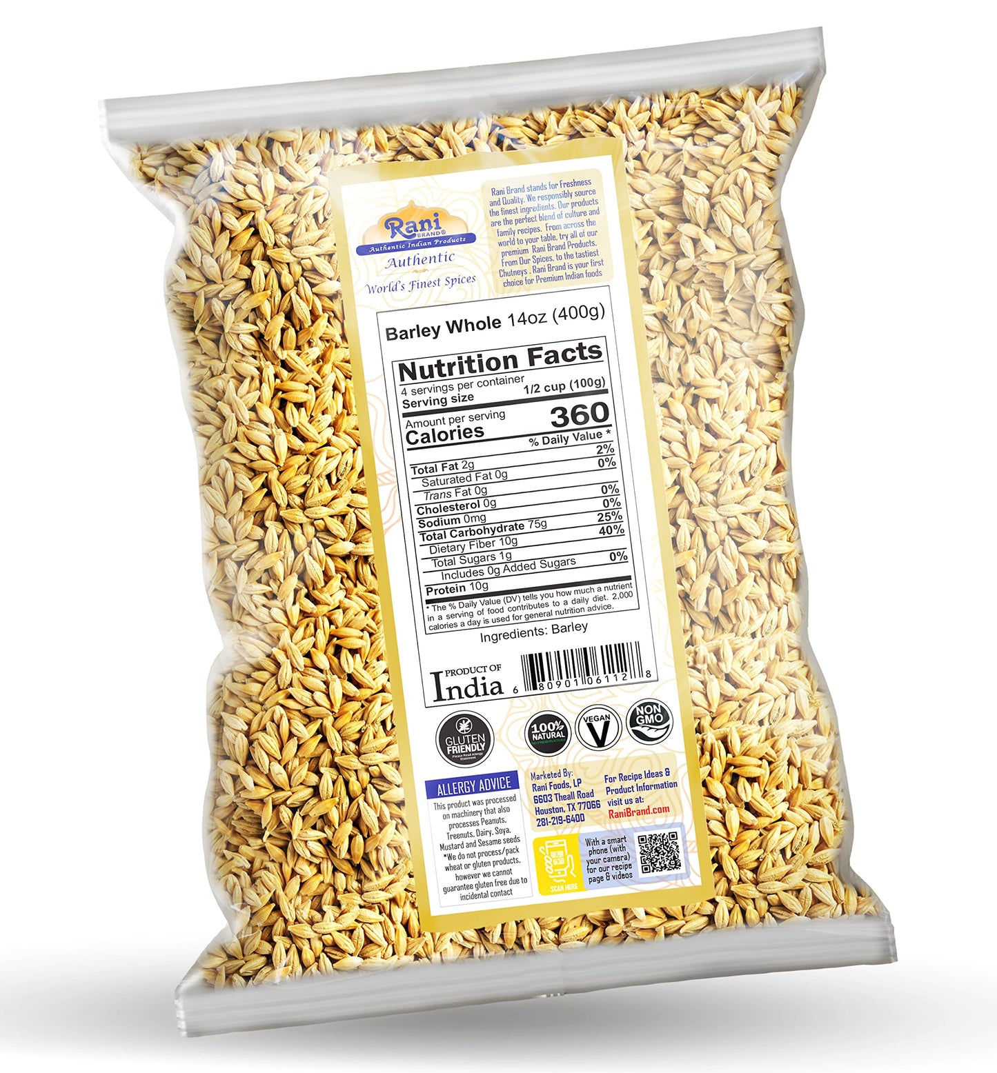 Rani Barley (Jav) Whole With Husk (Non-Hulled) 14Oz (400G) ~ All Natural | Vegan | Non-Gmo | Kosher | Indian Origin