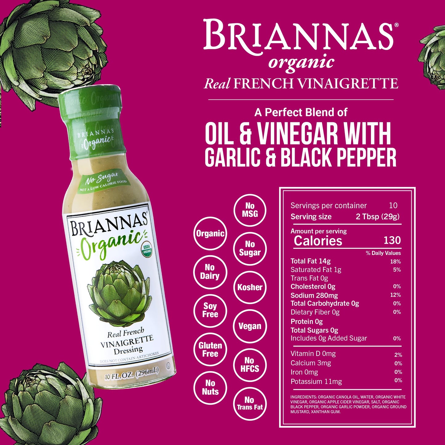 Briannas - Certified Organic & Kosher Dressing Variety Pack - Mango Vinaigrette, Real French Vinaigrette, & Rich Poppy Seed - Ma