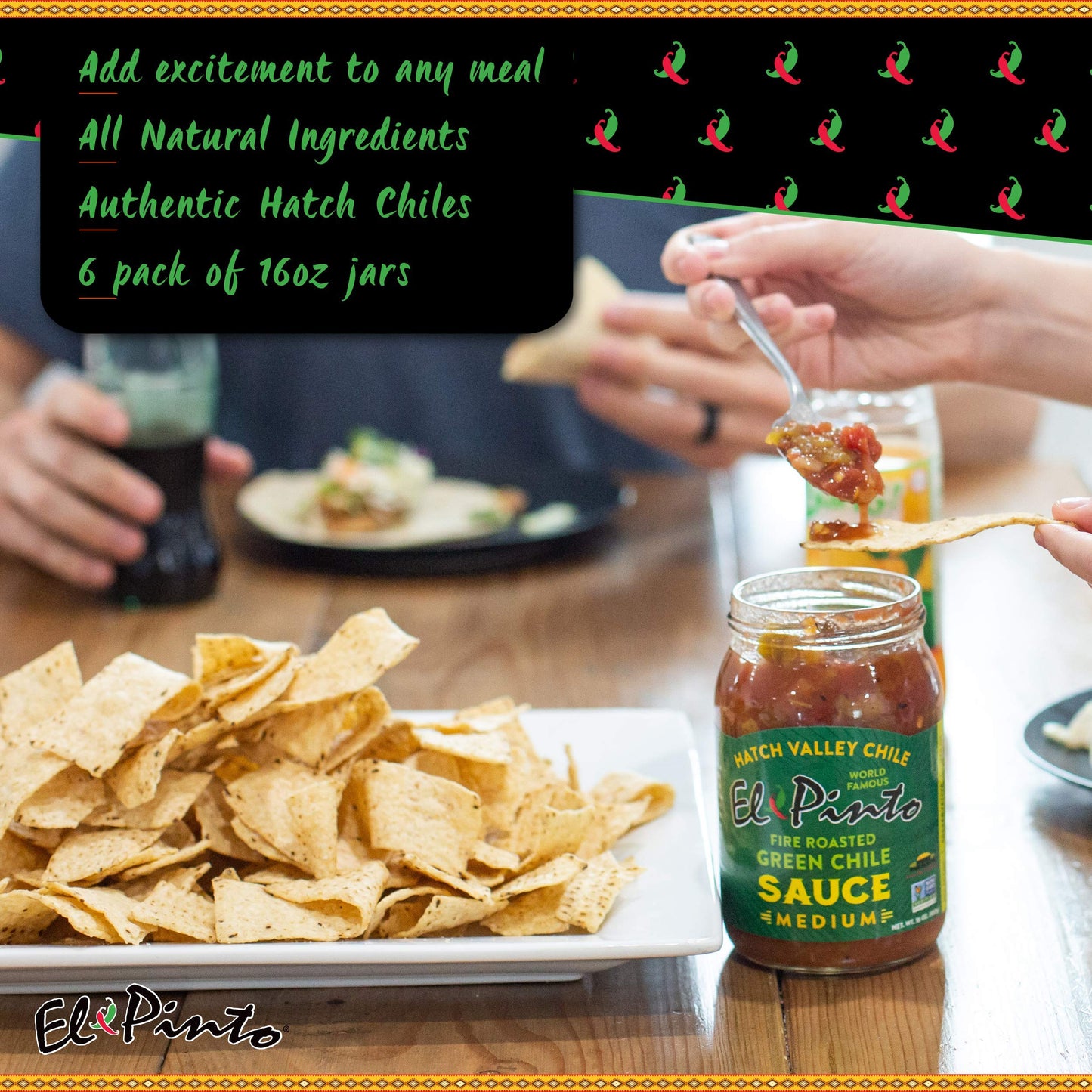 El Pinto Green Chile Sauce, Medium, 16 Ounce (Pack of 6)