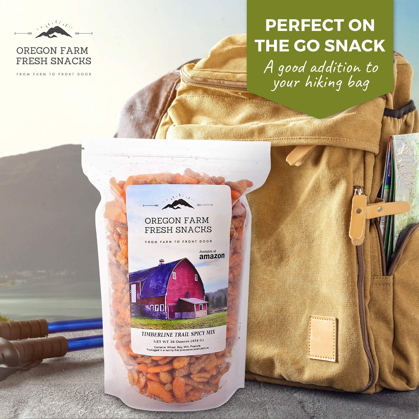 OREGON FARM FRESH SNACKS Trail Mix - Spicy Nuts & Cajun Sticks - 16oz Resealable Bag