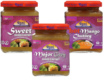 Rani 3-in-1 Mango Chutney (Hot, Sweet, Major Grey) 12.3oz (350g) Glass Jar, Ready to eat, Vegan ~ Gluten Free, All Natural, NON-
