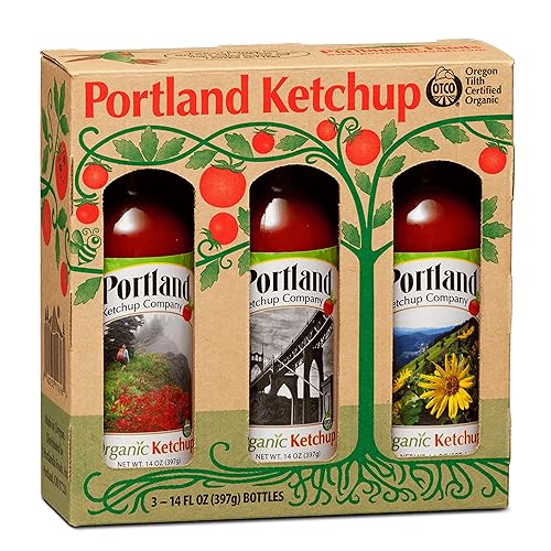 Portland Organic Ketchup Gift Box By Portlandia Foods (14 Fl Oz - Pack Of 3) Naturally Gluten-Free Vegan Non-Gmo Usda Organic Ce