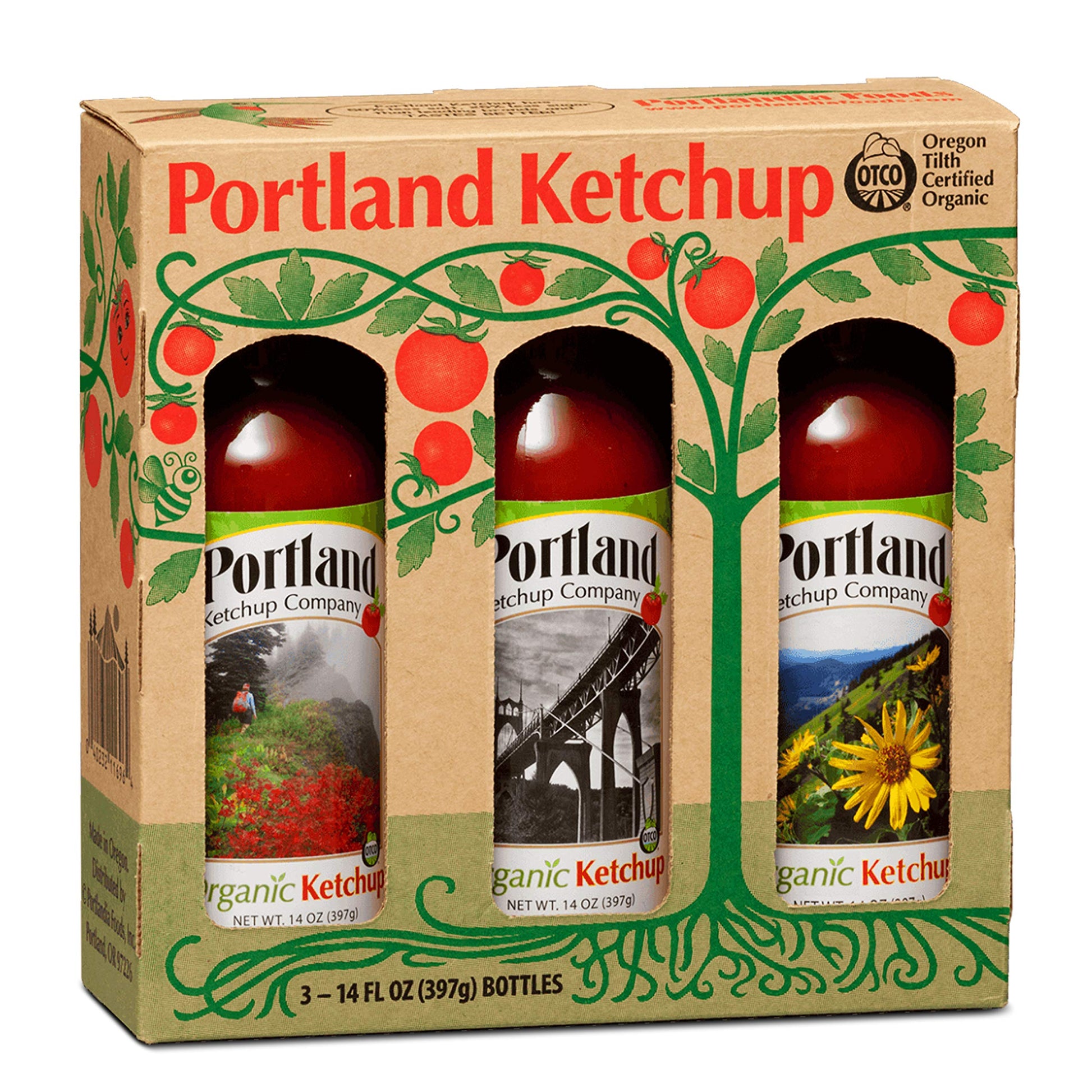 Portland Organic Ketchup Gift Box By Portlandia Foods (14 Fl Oz - Pack Of 3) Naturally Gluten-Free Vegan Non-Gmo Usda Organic Ce