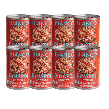 Bianco DiNapoli Organic Robusto Pizza Sauce, 15 oz Canned, Made with California Tomatoes, Garlic, Basil, Oregano, Extra Virgin Olive Oil, 8 Pack
