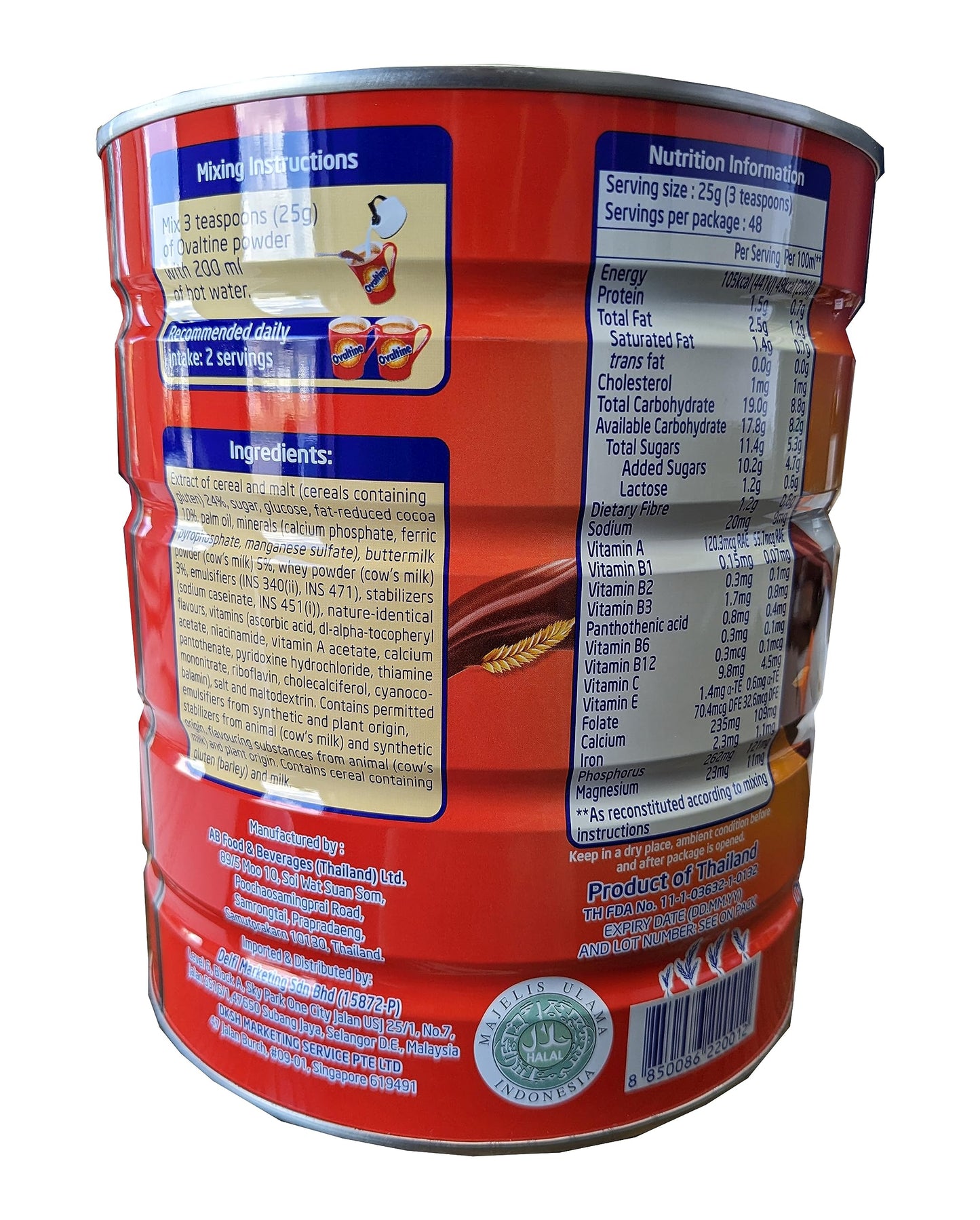 Ovaltine Malt Chocolate Beverage Mix Drink 1200 Gram Large Tin - Thailand