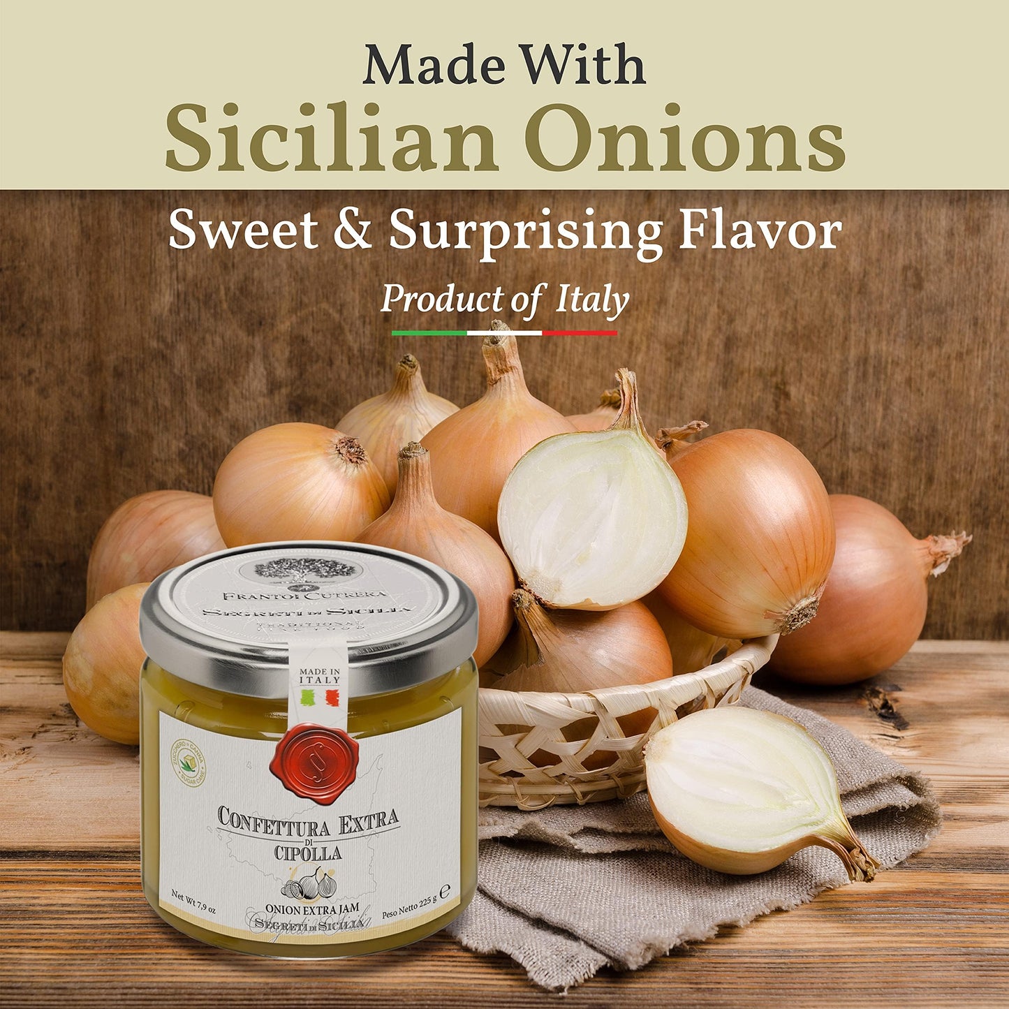 Frantoi Cutrera Sicilian Extra Onion Jam - Caramelized Onion Jam Pairs With Cheese And Savory Dishes, Italian Sweet Marmalade Fo