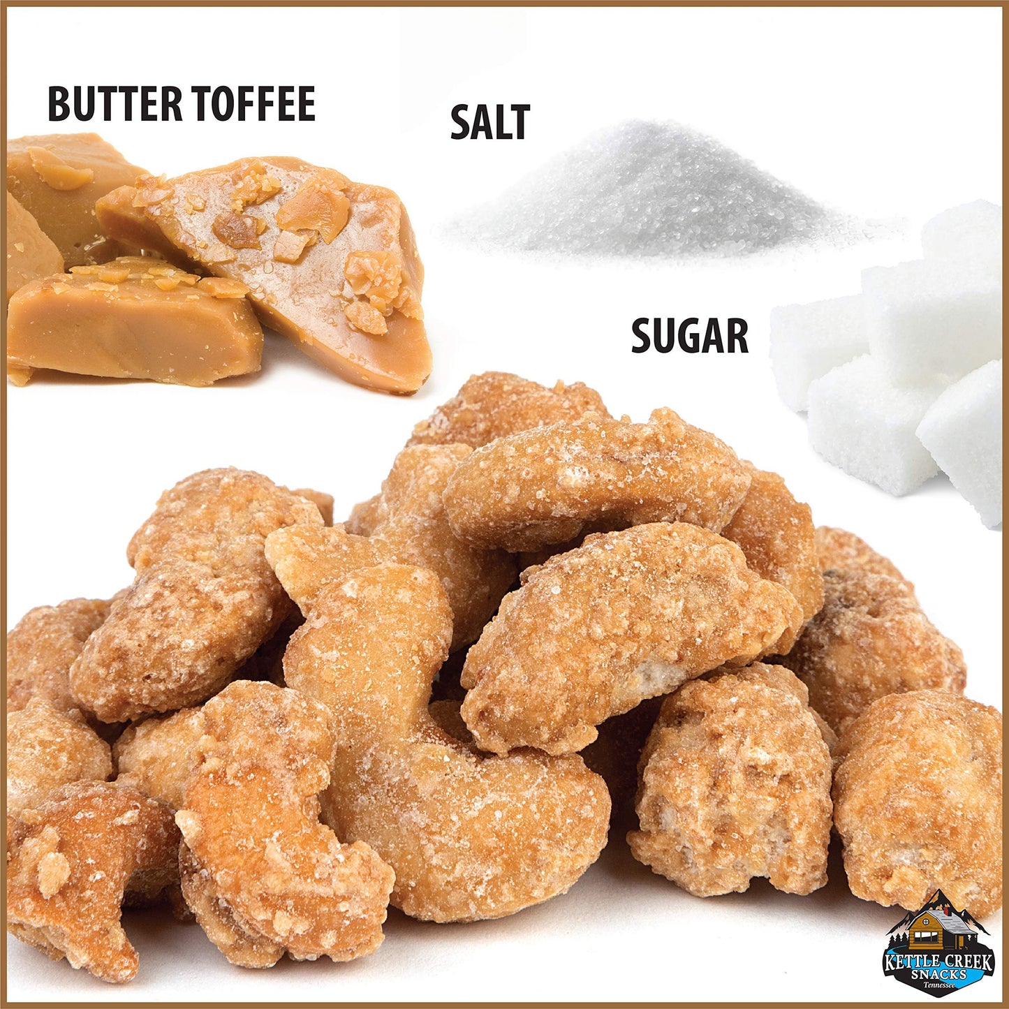 Kettle Creek Snacks Butter Toffee Roasted Cashews Non-GMO 2 Lb Bag
