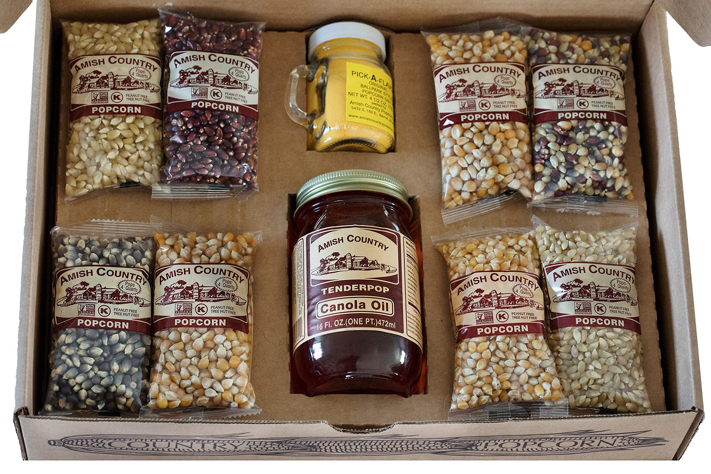 Amish Country Popcorn | 4 Ounce Variety Gift Sets | Old Fashioned, Non-GMO and Gluten Free (Closed Variety Gift Set, 8-4 Ounce)