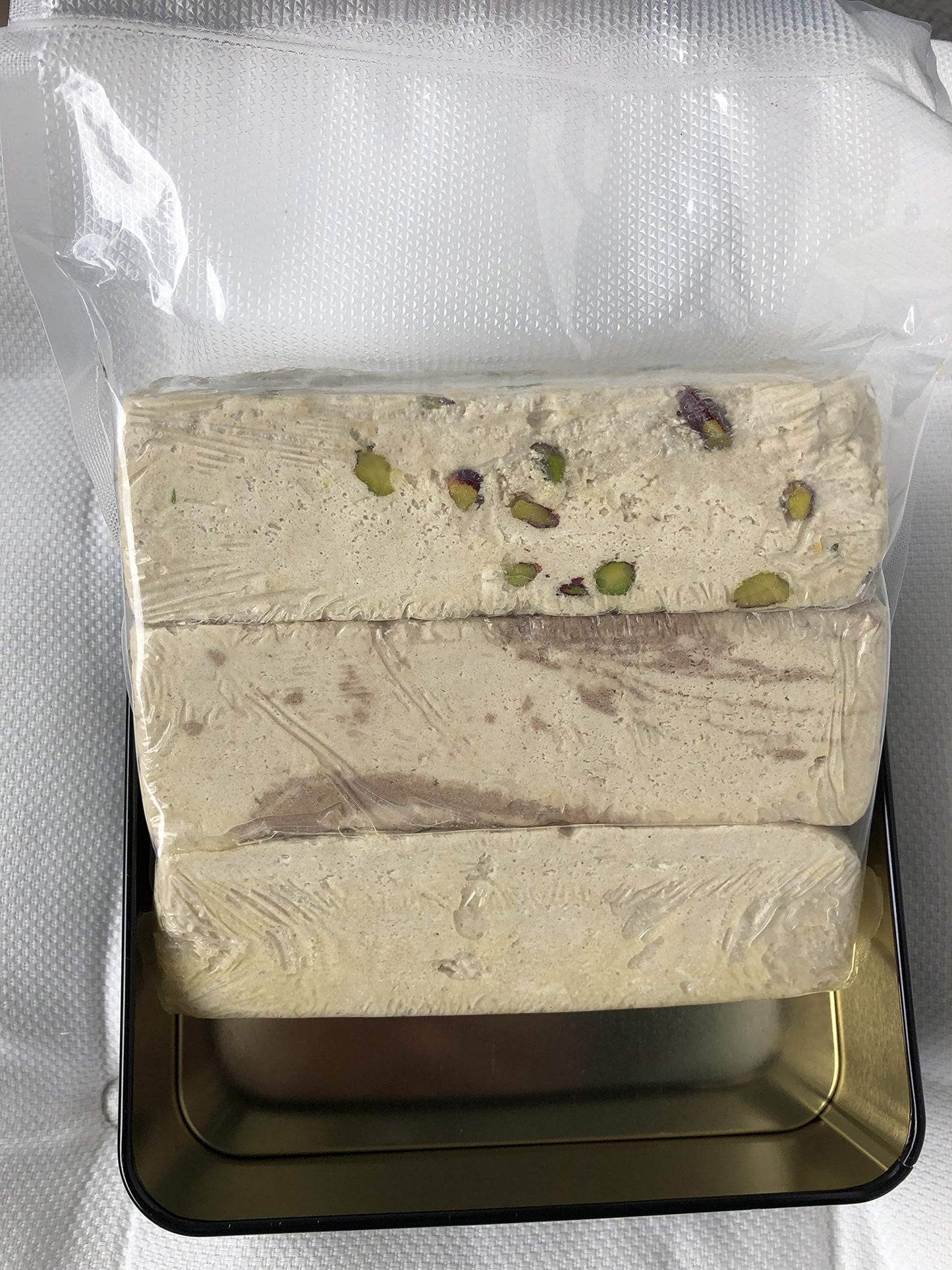 Mughe Gourmet Halvah Assortment 1.88lb (850g) Tin Gift Box - 3 Delicious Vegan Marble Tahini Halvah Bars Pistachio, Cocoa, Vanil