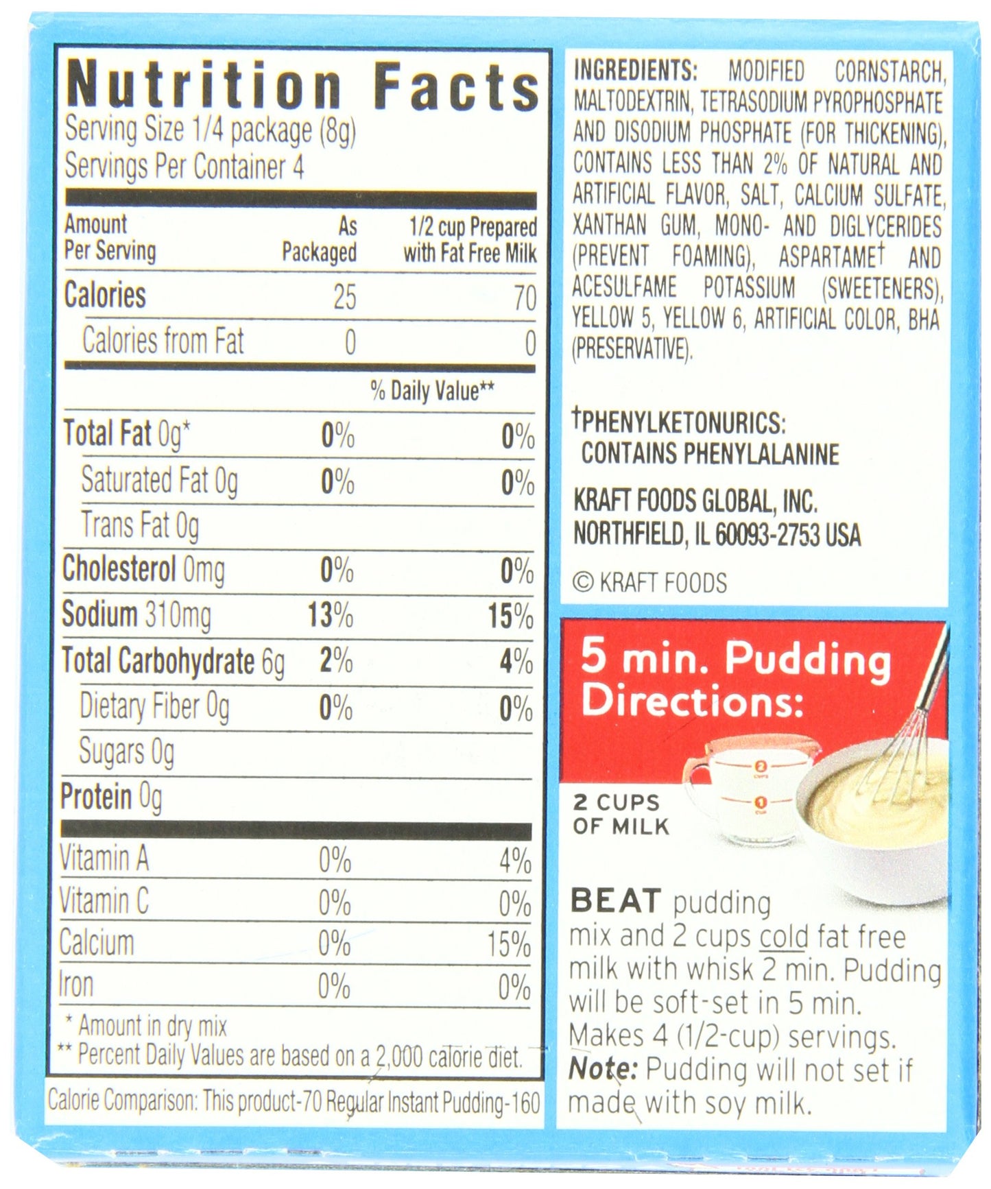 Jell-O Sugar Free Instant Cheesecake Pudding Mix, 1 oz Boxes, Pack of 24