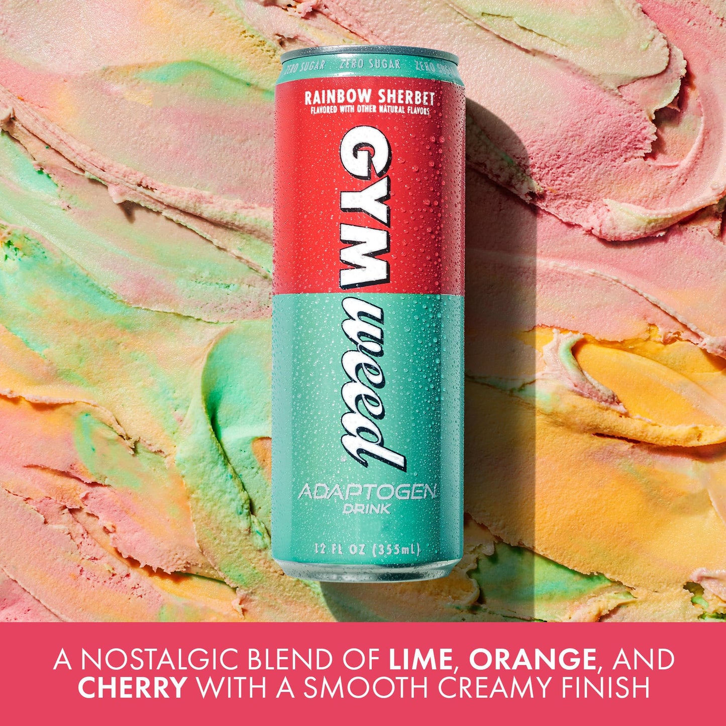 GYM   Athletic Focus Drink - KSM-66 Ashwagandha, Lions Mane, L-Theanine, 200mg Green Tea Caffeine, Rainbow Sherbet Flavor, 12 Pack