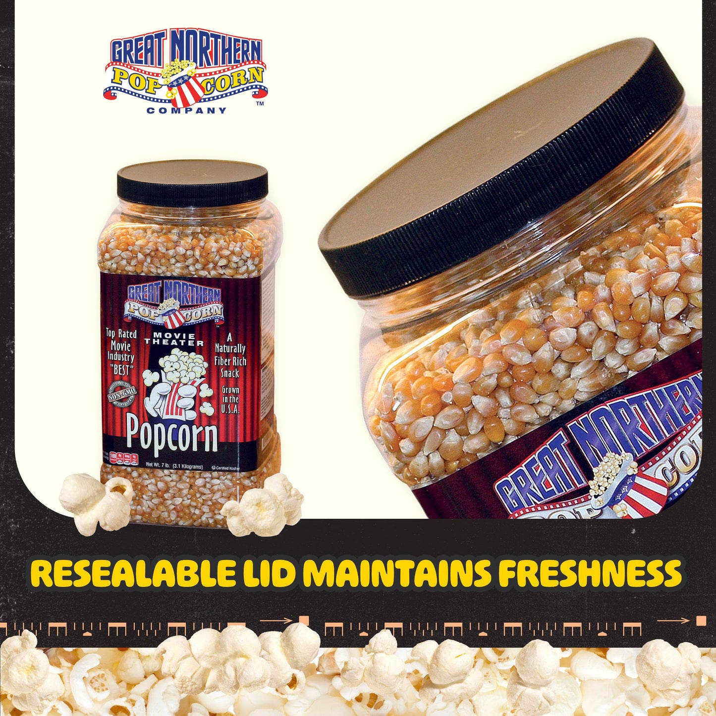 Great Northern Popcorn Yellow Popcorn Kernels - 7lb Jug, Non-GMO Gourmet, For Microwave, Stovetop, or Popping Machine