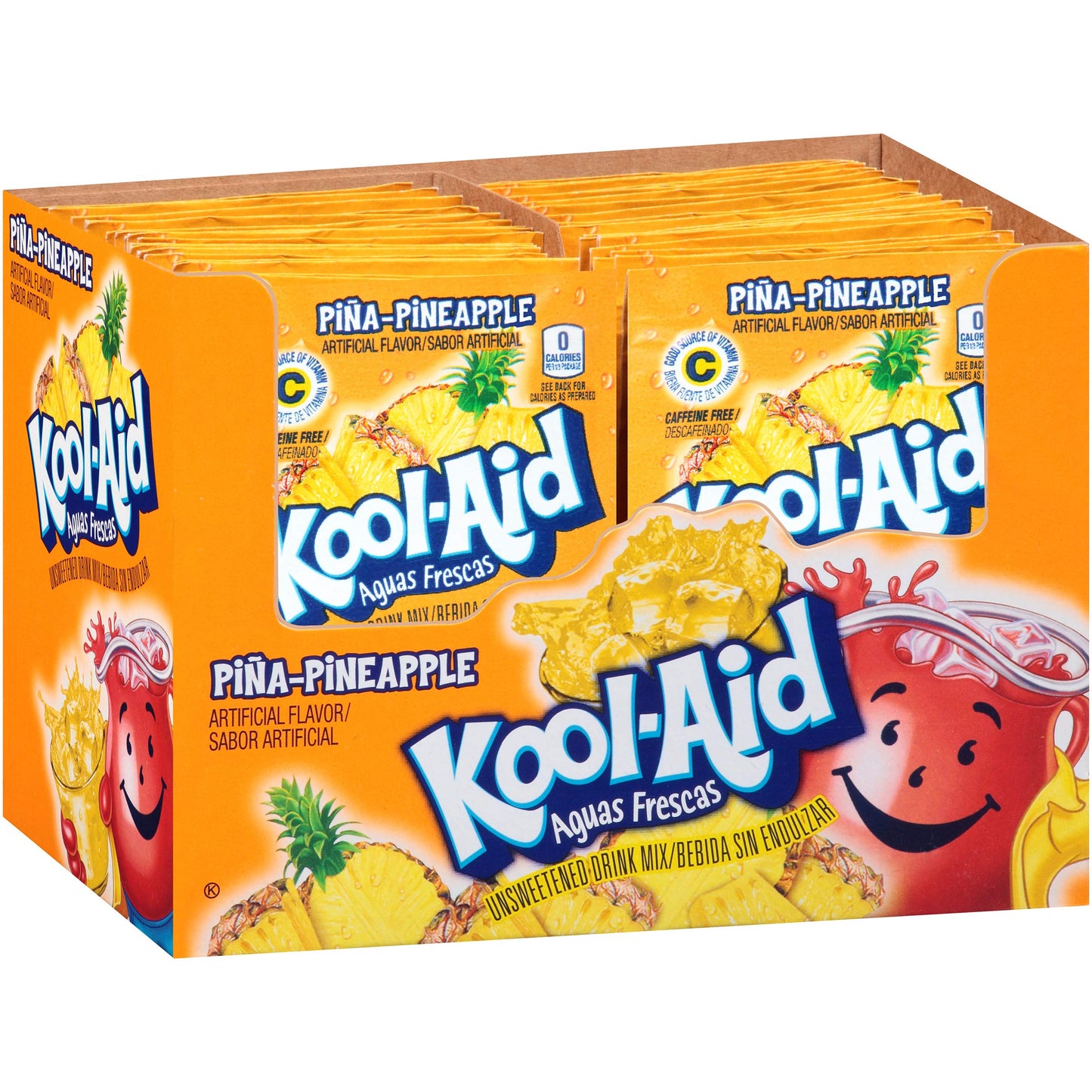 Kool-Aid Aguas Frescas Pina Pineapple Drink Mix, Unsweetened, 0.14 oz Packet, Pack of 48