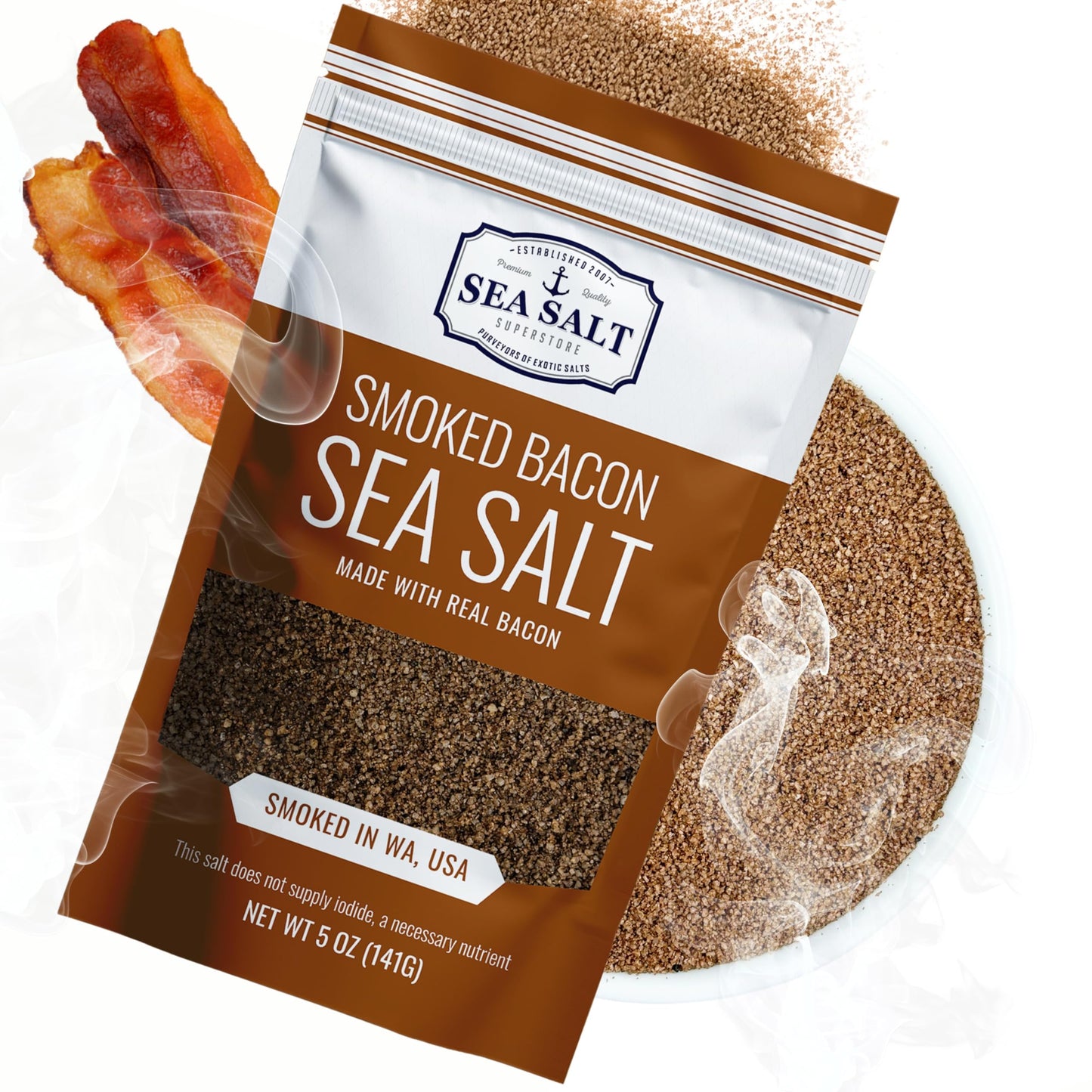 Sea Salt Superstore Bacon Seasoning, Alderwood Smoked Sea Salt, 5 oz Bag