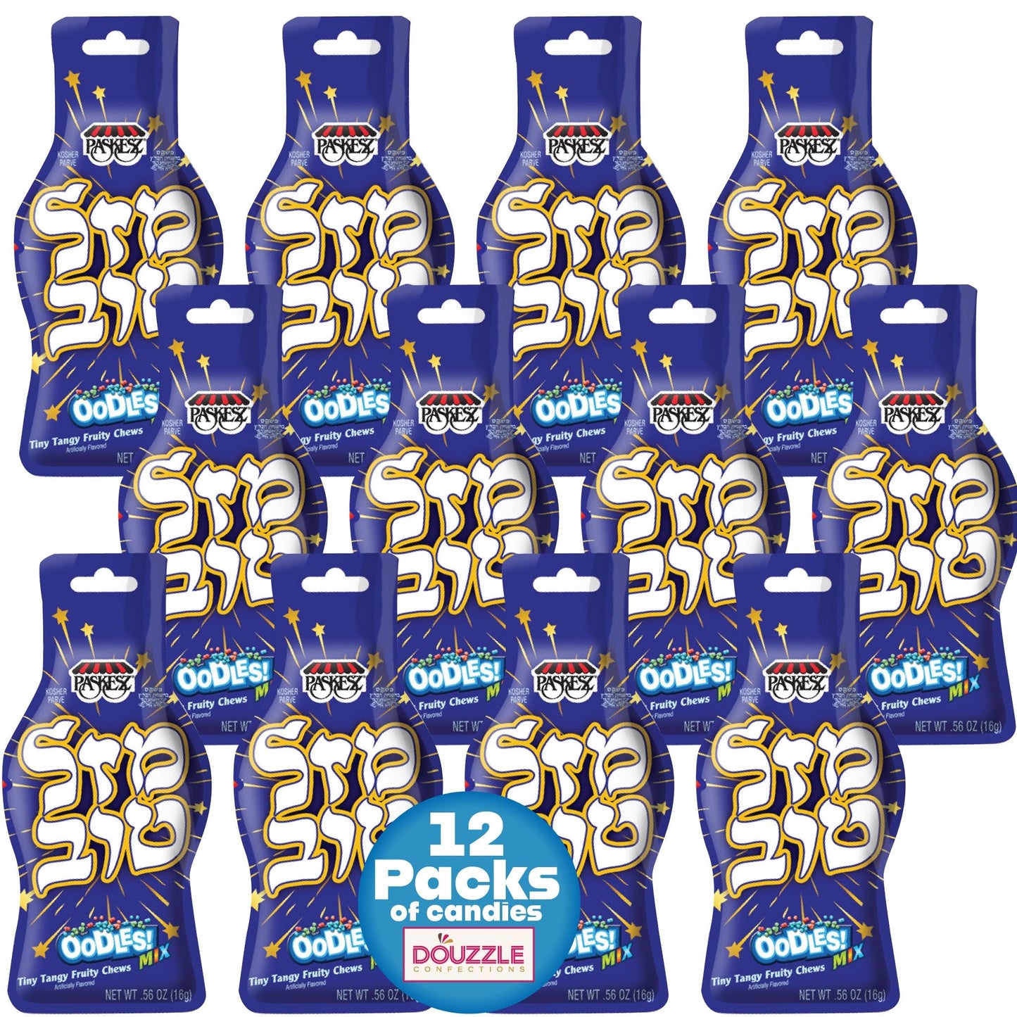 DOUzzle Back To School Oodles Mazal Tov Blue Tiny Tangy Fruity Chews Mix (12 Count, 1 Pack) Individually Wrapped, Party Favor, G