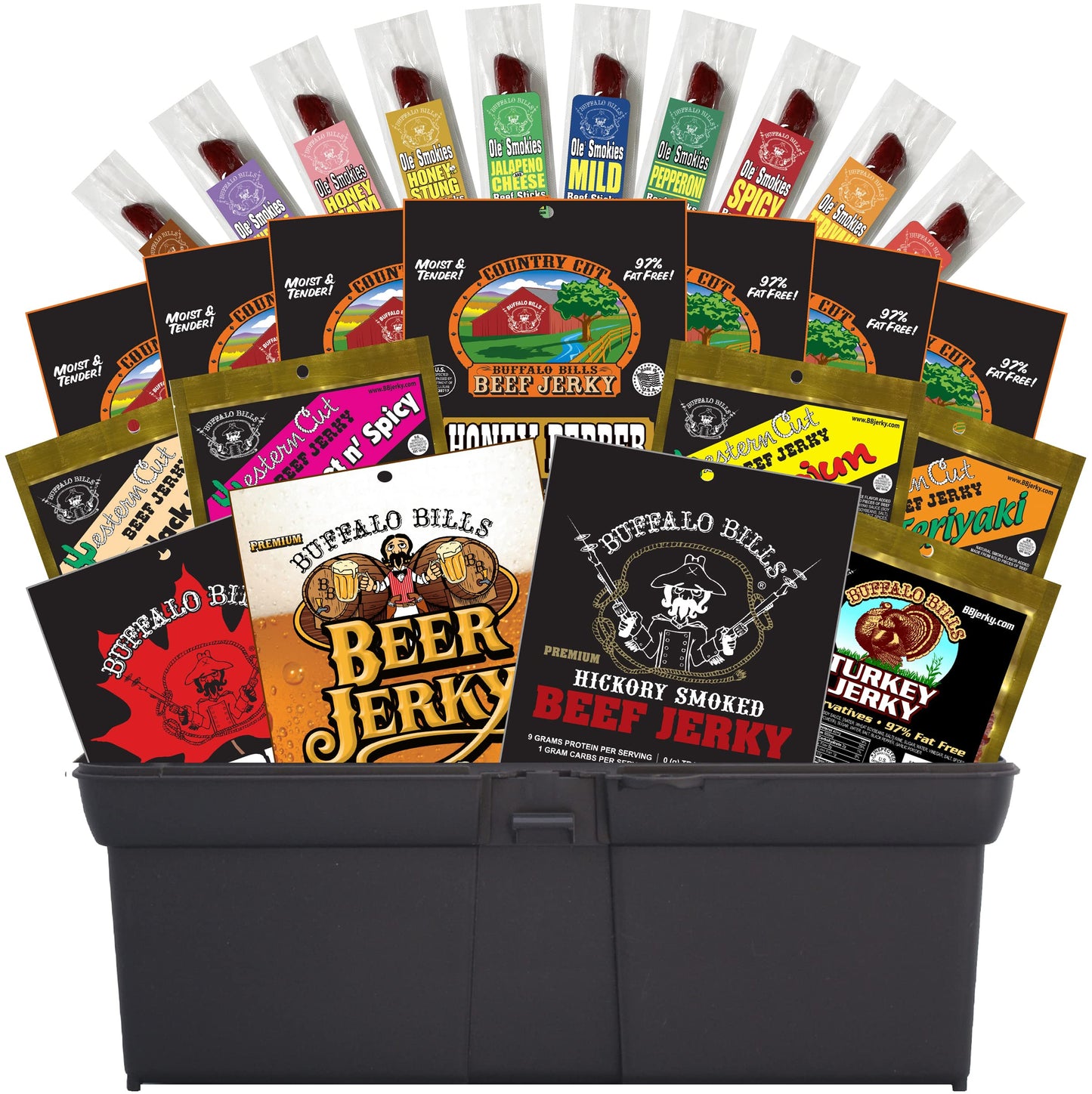 Buffalo Bills Beef Jerky & Beef Stick Sampler Gift Tool Box - 25 Assorted Packs, 1.39 Ounce