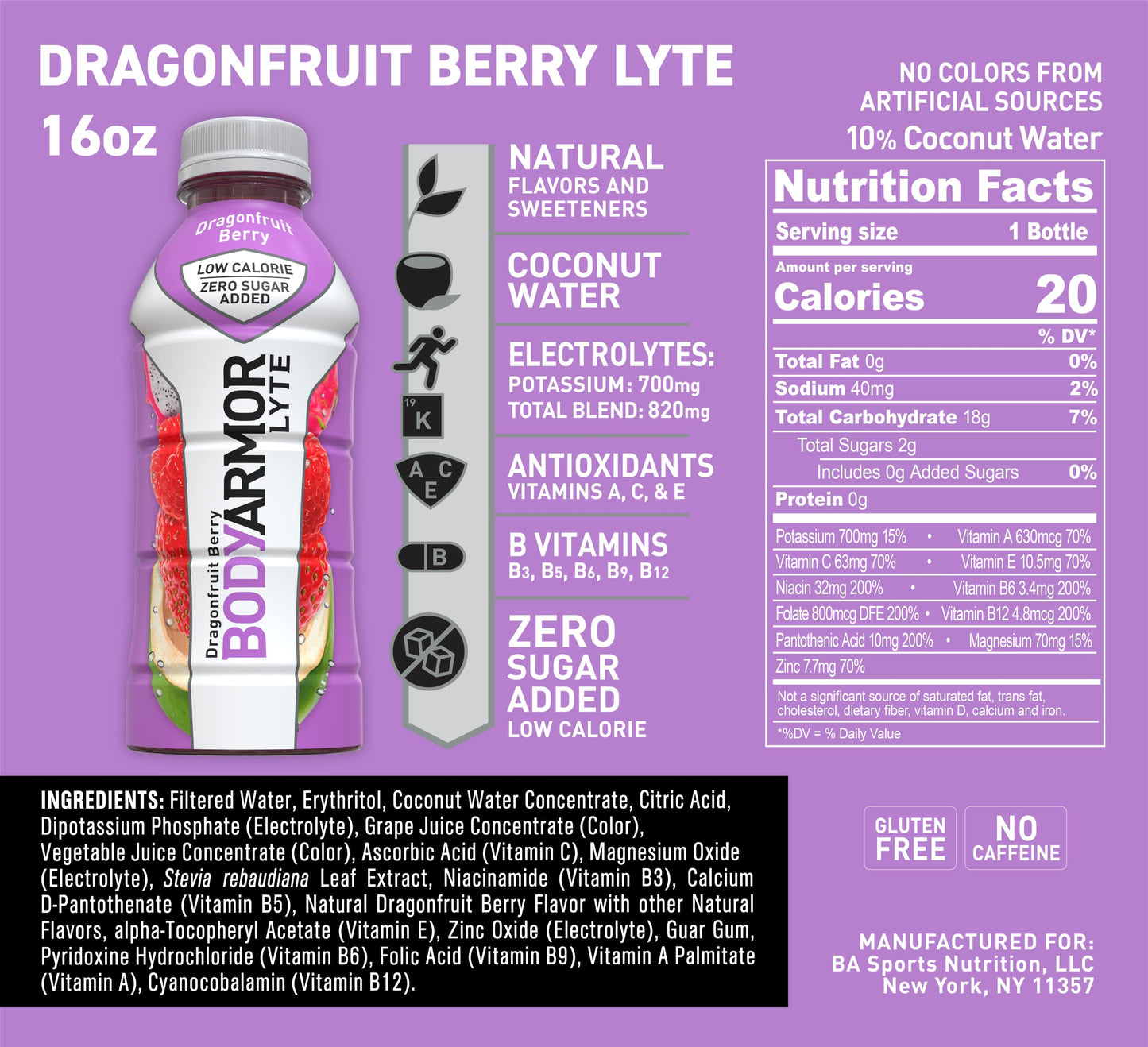 Drink Low-Calorie Sports Beverage  Dragonfruit Berry  Coconut Water Hydration  Natural Flavors With Vitamins  Potassium-Packed Electrolytes  Perfect For Athletes  16 Fl Oz (Pack of 12)