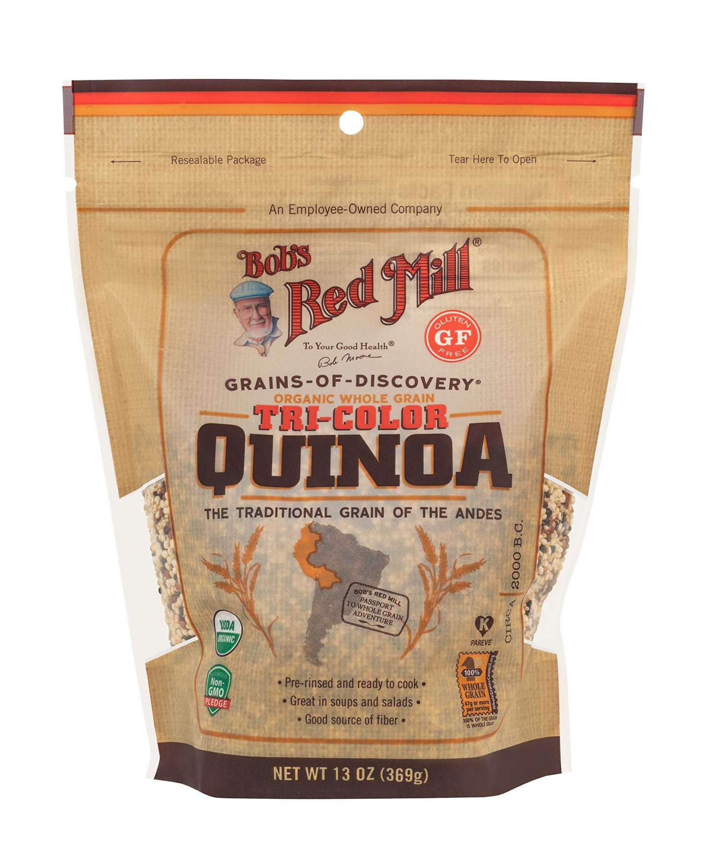 Bob'S Red Mill Organic Tri-Color Quinoa, 13Oz (Pack Of 5) - Non Gmo, Whole Grain, Vegan, Kosher