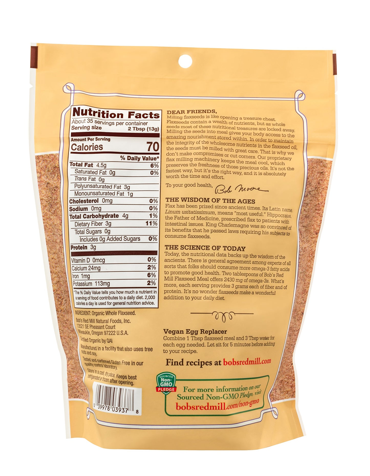 Bobs Red Mill Organic Flaxseed Meal, Non-GMO, Vegan, 16oz (Pack of 4), Natural, Keto Friendly, Kosher
