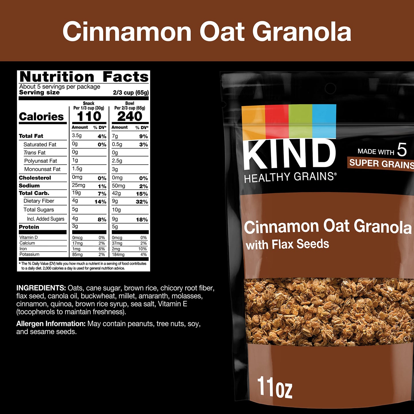 KIND Healthy Grains Clusters, Cinnamon Granola, Healthy Snacks, Gluten Free, 3 Count