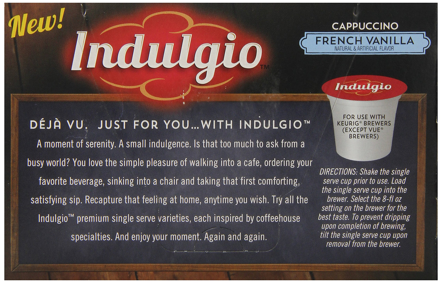 Indulgio Cappuccino Pods, French Vanilla, 12-Count Single Serve Cups for Keurig K-Cup malt-inspired, White