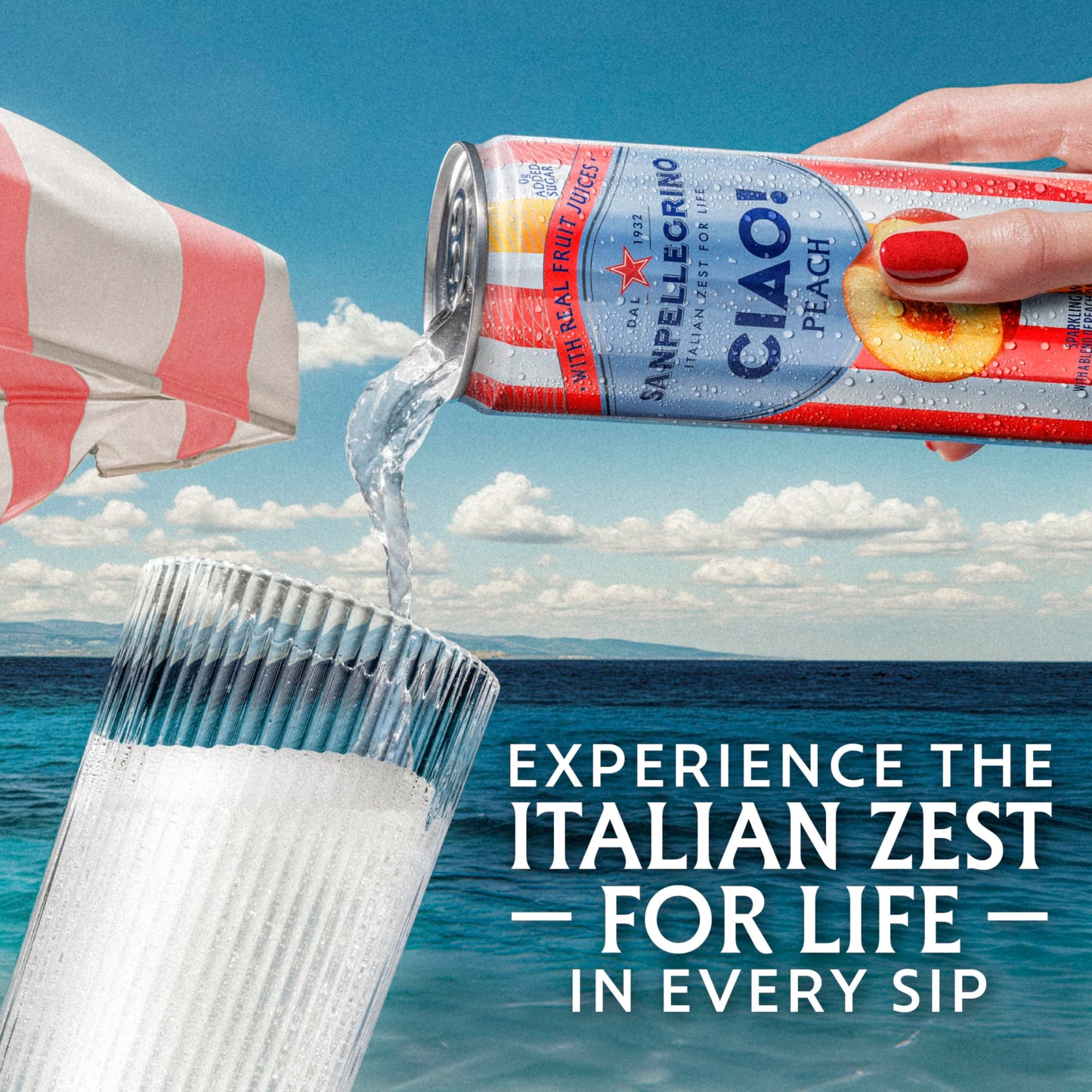 Sanpellegrino Ciao Peach Sparkling Water, Low-Calorie Italian Sparkling Water With Real Fruit Juices, 0G Added Sugar, 24-Pack