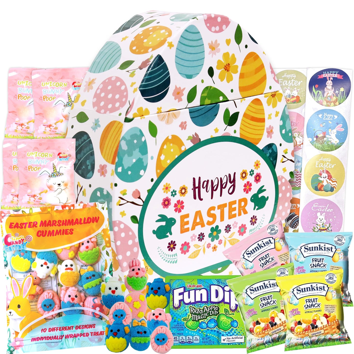 Easter Snack Egg Shape Box (28 Count) Filled with Candy, Marshmallow Gummies, Treats, Great Package for Family, Friends, Kids, B