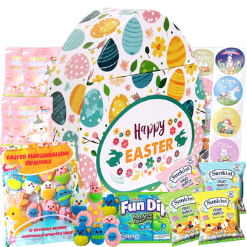 Easter Snack Egg Shape Box (28 Count) Filled with Candy, Marshmallow Gummies, Treats, Great Package for Family, Friends, Kids, B