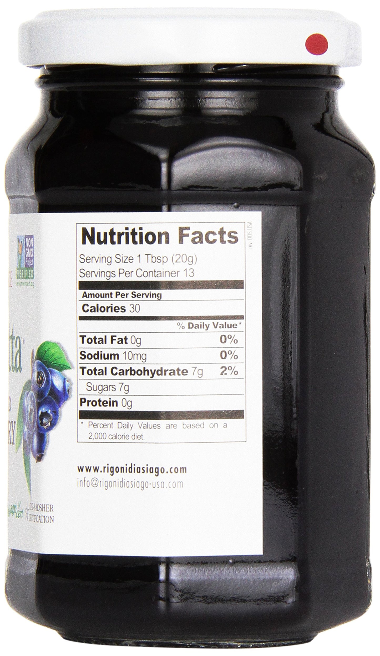 Rigoni Di Asiago Fiordifrutta Organic Fruit Spread, Wild Blueberry, 8.82 Ounce