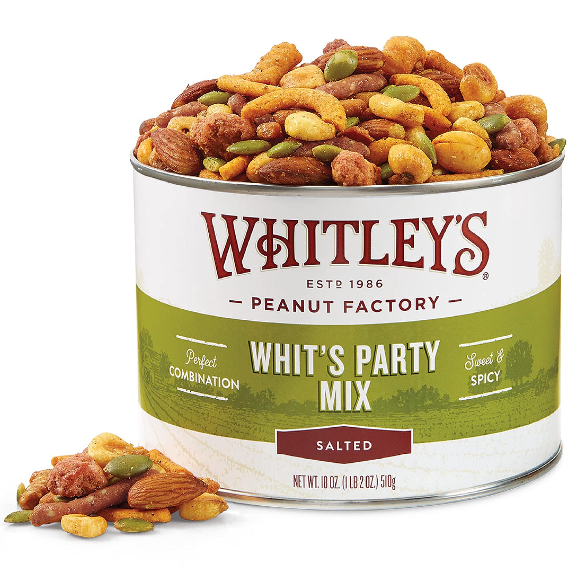 Whitleys 'Whit'S Party Mix' - Sweet & Spicy Snack Mix, Sesame Sticks, Corn Nuts, Cajun Sticks & Nuts (18 Ounce Tin)