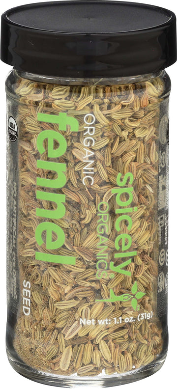 Spicely Organic Fennel Seeds Whole 1.10 Ounce Jar Certified Gluten Free