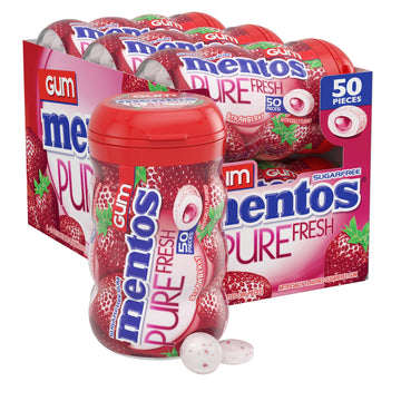 Mentos Pure Fresh Sugar-Free Chewing Gum With Xylitol, Strawberry, 50 Piece Bottle (Bulk Pack Of 6)