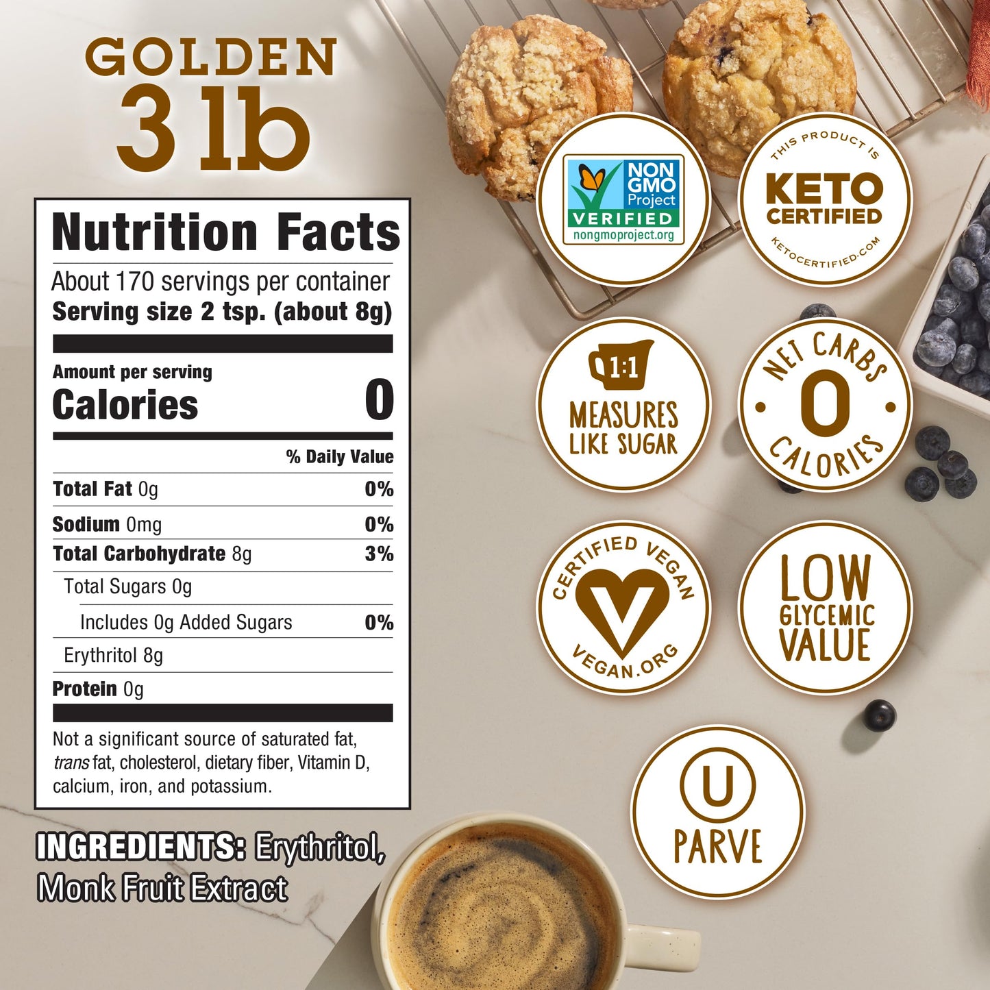 MONK FRUIT IN THE RAW, Golden 48 oz Bakers Bag, Pack of 1, Natural Monk Fruit Sweetener w/Erythritol, Sugar-Free