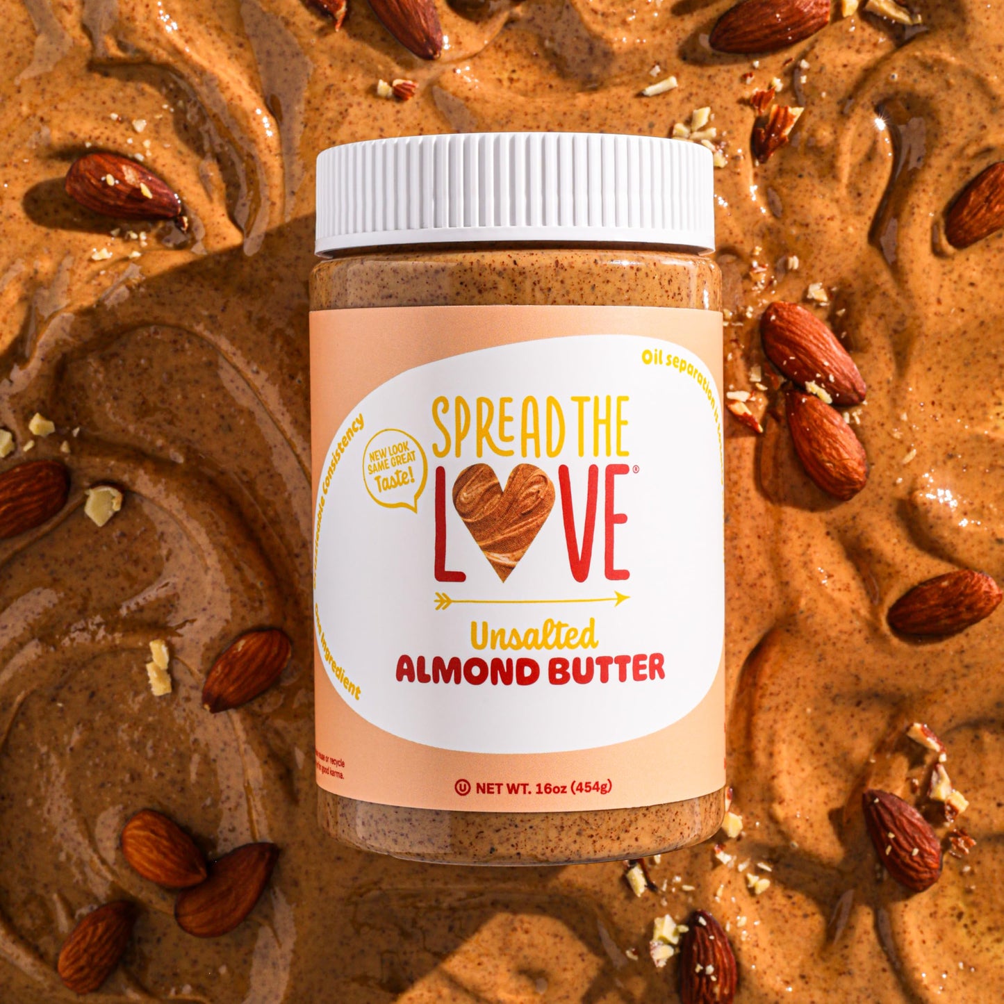 Spread The Love UNSALTED Almond Butter  16 Ounce (All Natural  Vegan  Gluten-free  Creamy  No added salt  No added sugar  No palm fruit oil  Not pasteurized with PPO)