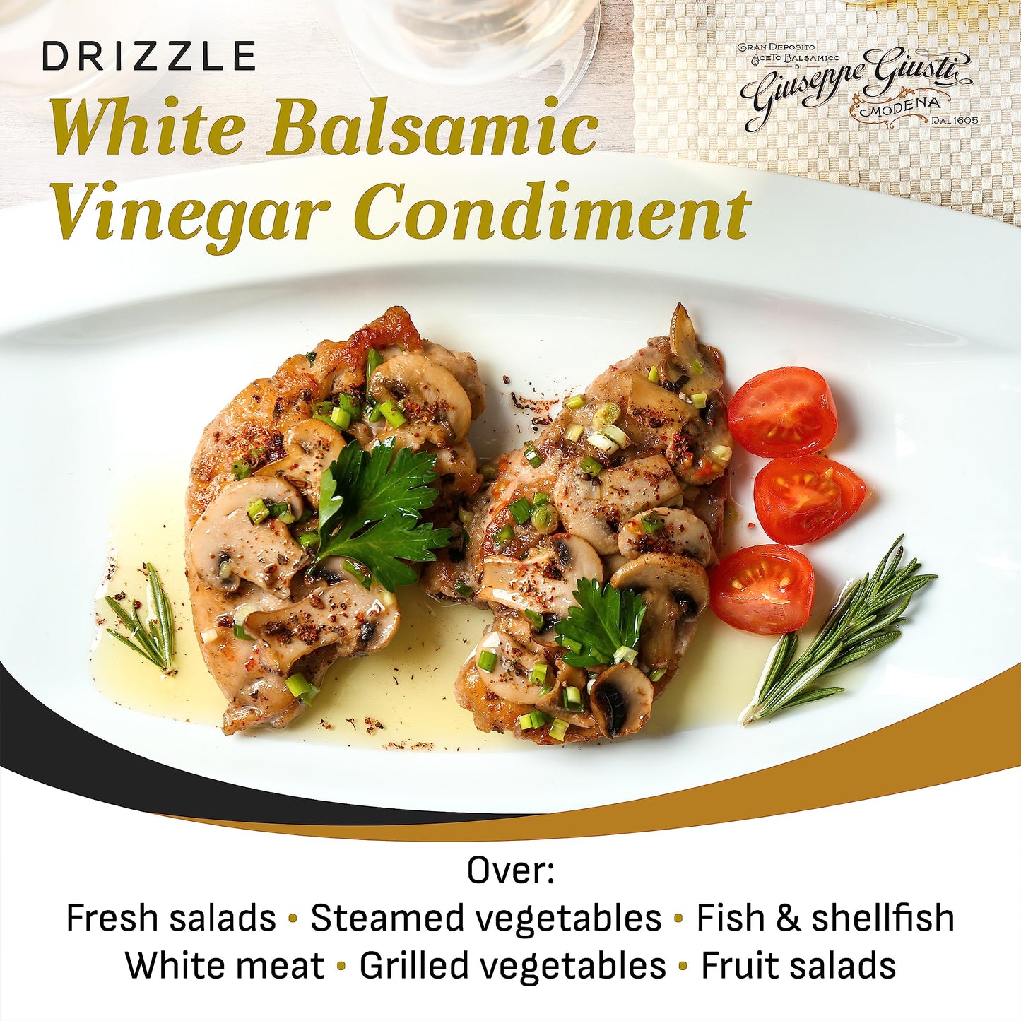 Giusti White Balsamic Vinegar Dressing - 8.45 Fl Oz - Balsamic Vinegar of Modena Yellow - Pack of 1 - Ideal for Salads and Cooking