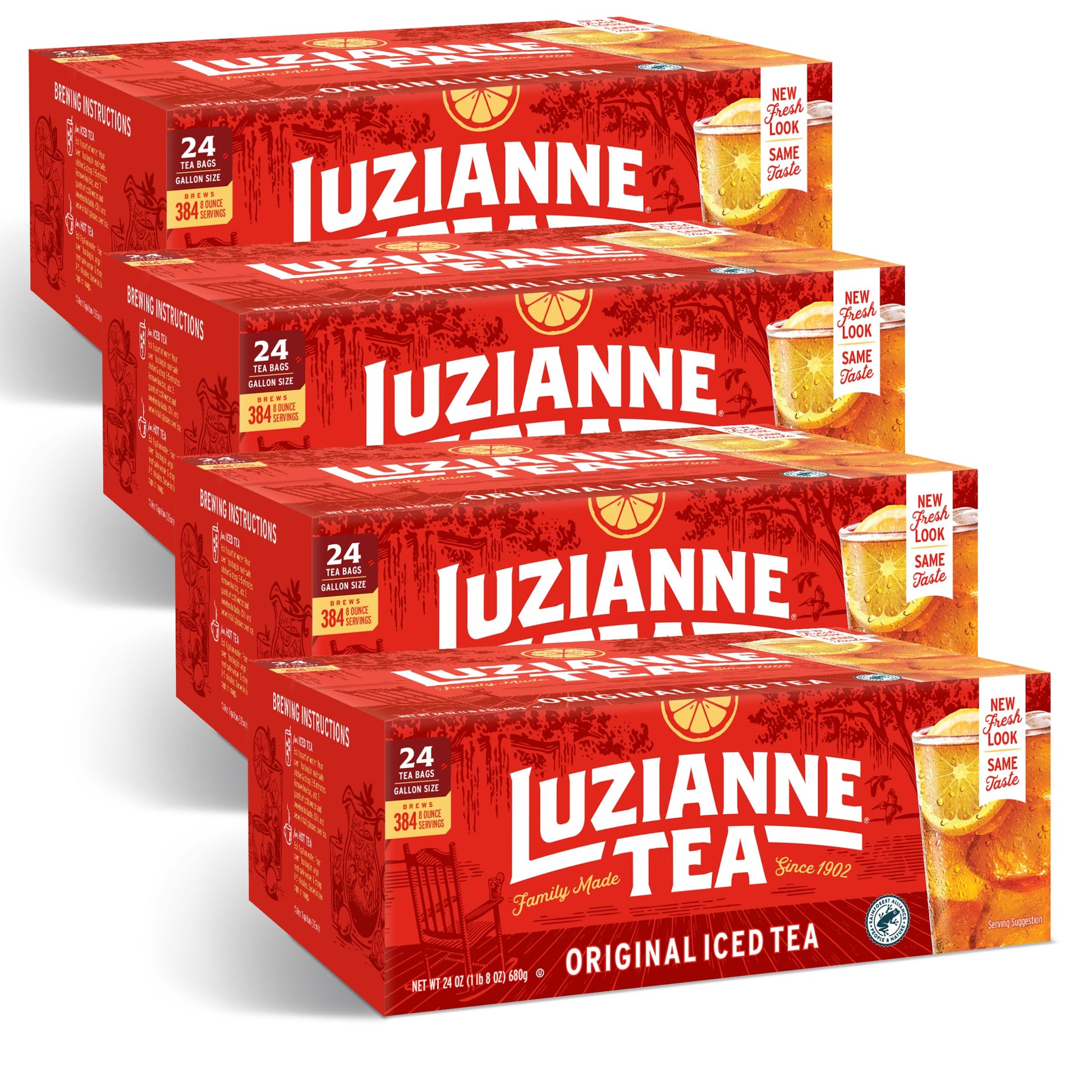 Luzianne Unsweetened Iced Tea Bags, Gallon Size, 24 Count, Pack of 4