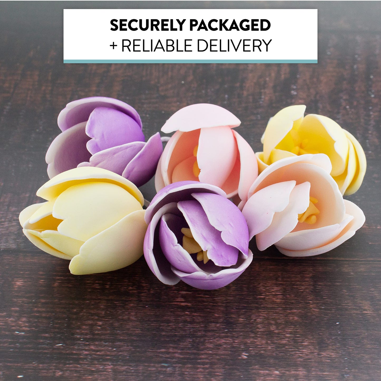 Global Sugar Art Tulip Sugar Cake Flowers, Yellow, Pink, Purple, 6 Count By Chef Alan Tetreault