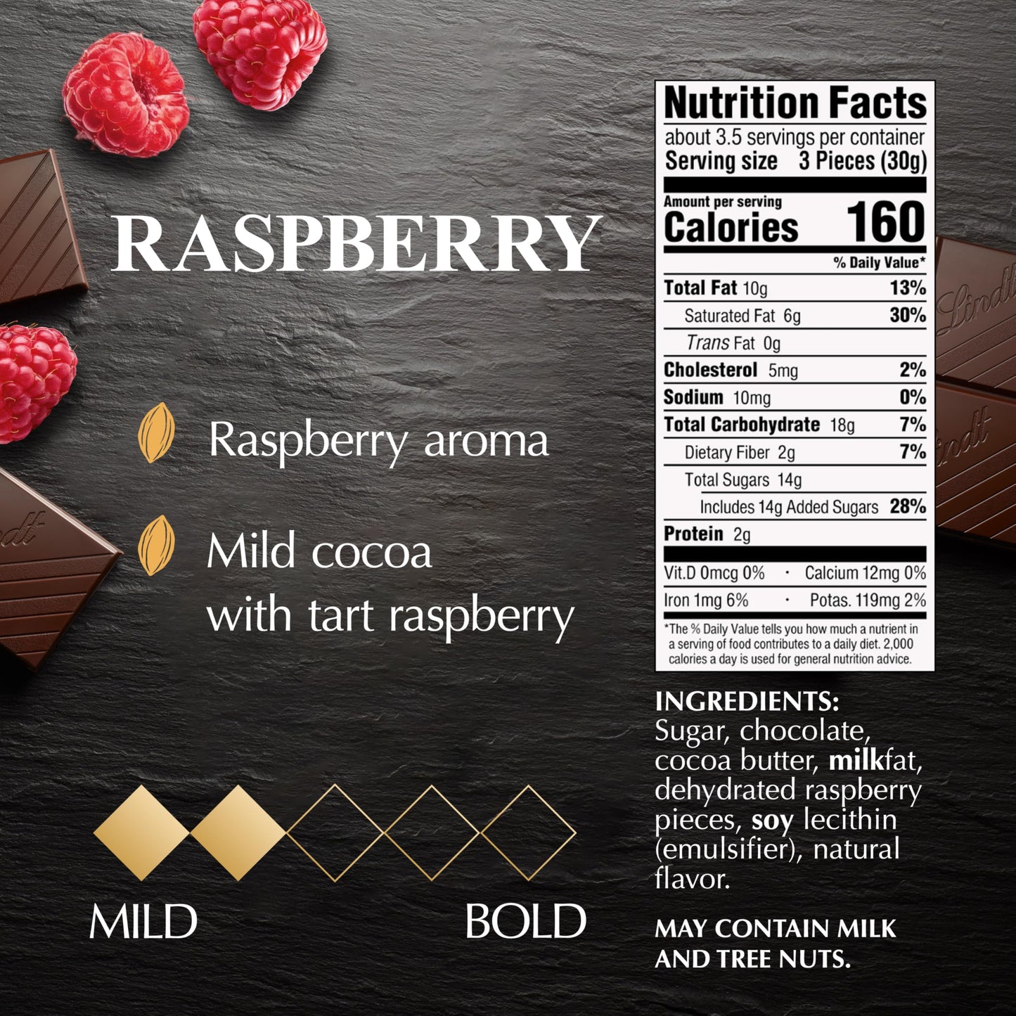 Lindt EXCELLENCE Raspberry Dark Chocolate Candy Bar, 3.5 oz, Pack of 12